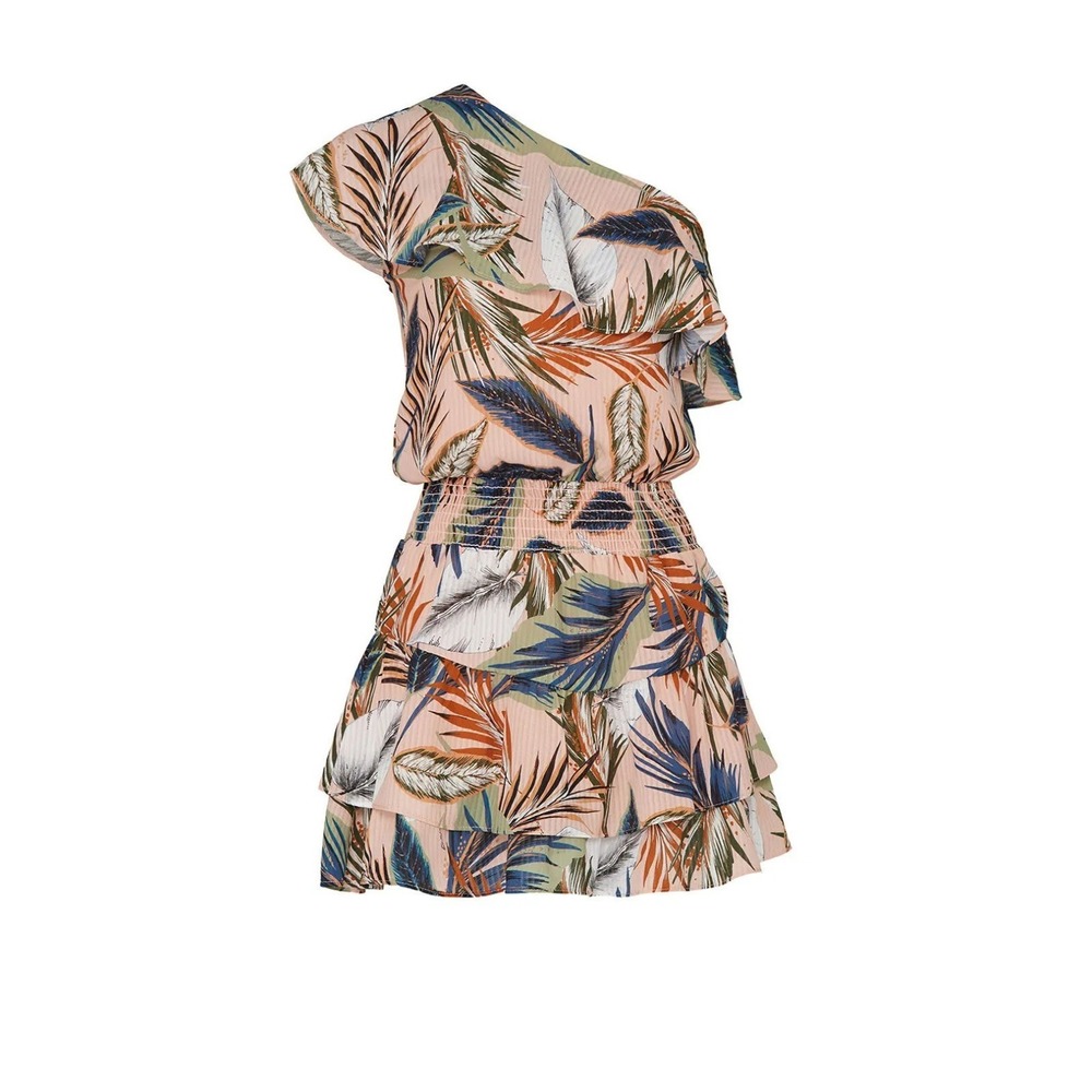 Krisa 1-Shoulder Ruffle Blouson Crepe Mini Dress - Tropical Floral - S (US 4/6)
